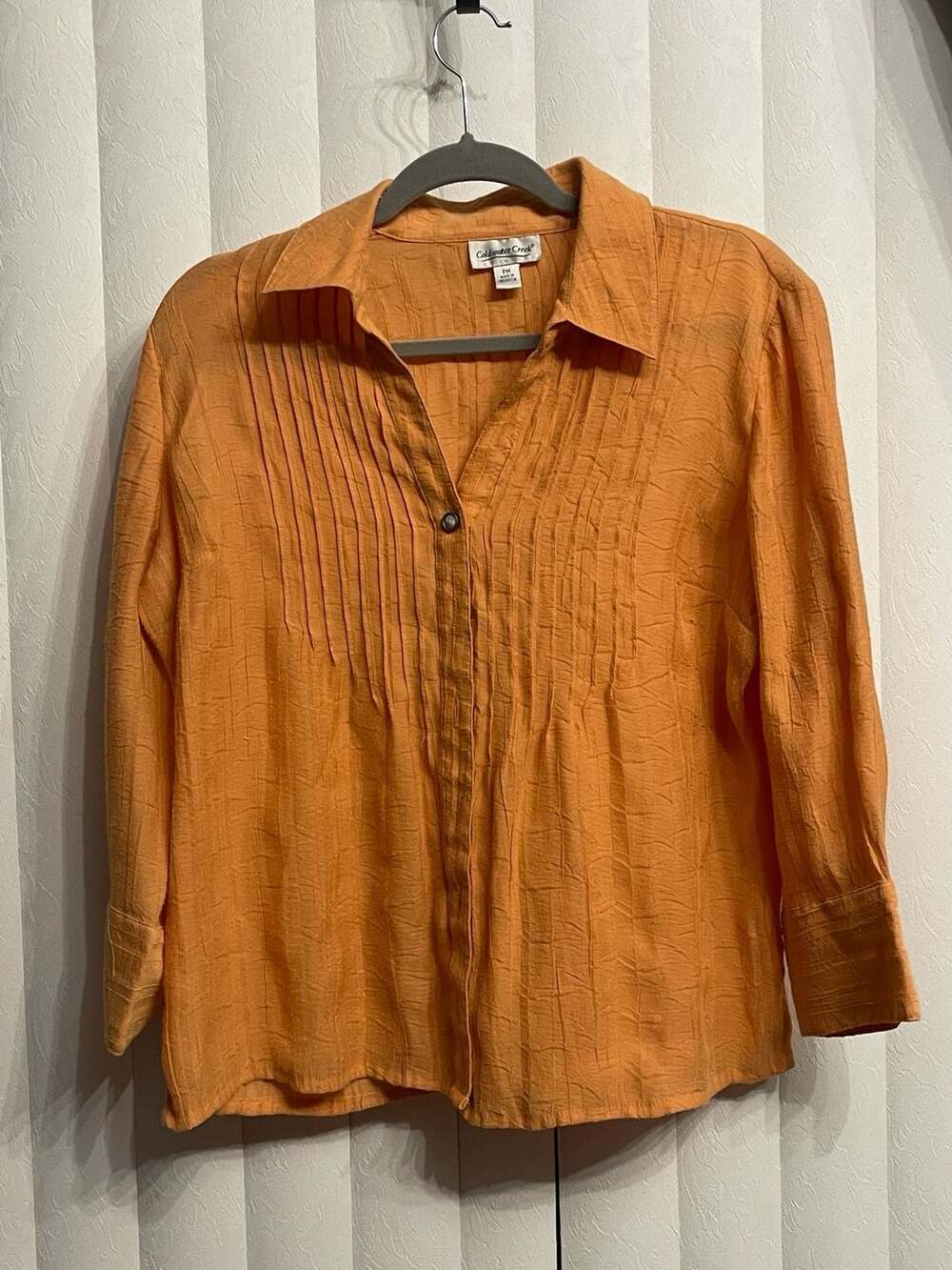 Coldwater Creek Blouse Size PM Orange Long Sleeve Button Front Pleated
